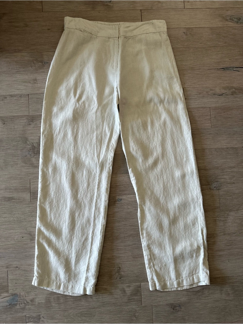 Eileen Fisher 100% Irish Linen Cream Straight-Leg Chinos Trousers Pants Size M